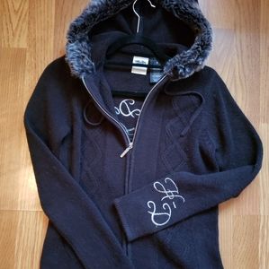 Harley Davidson Sweater, dressy zip front fur hood